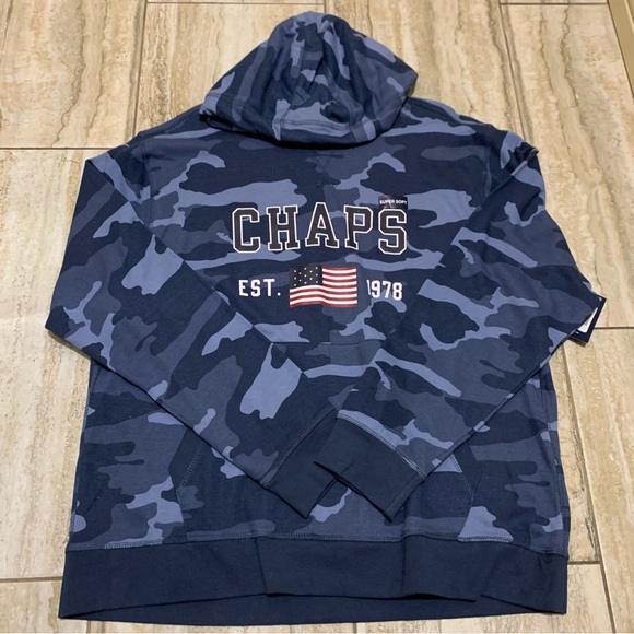 Chaps Mens 2XL Hoodie Pullover Sweat shirt Blue Camouflage NWT - Picture 2 of 9
